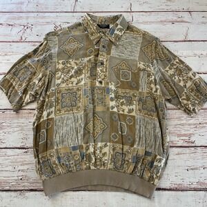 VTG 90s Fulton Street Shirt Works Colorful Abstract Polo Disco Shirt Mens XL USA